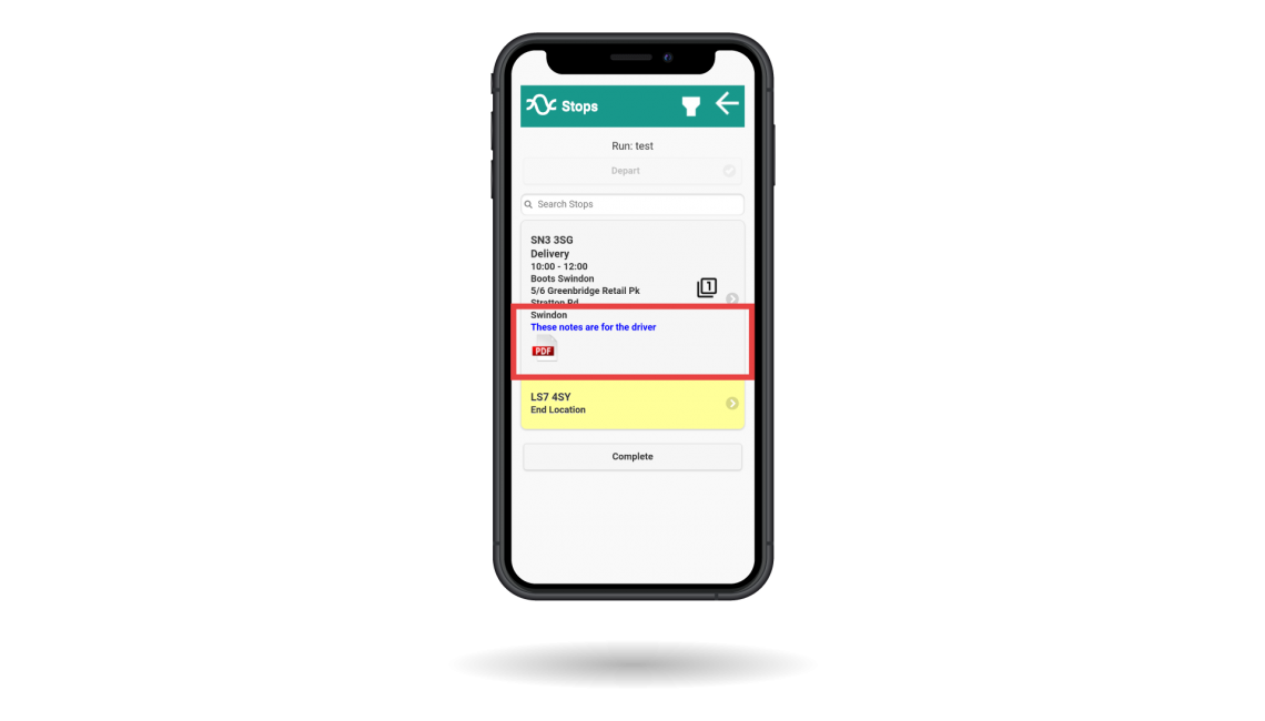 Pass on notes or documents to the drivers app