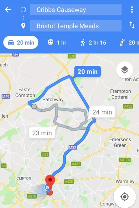 Google Maps Route Planning Screenshot