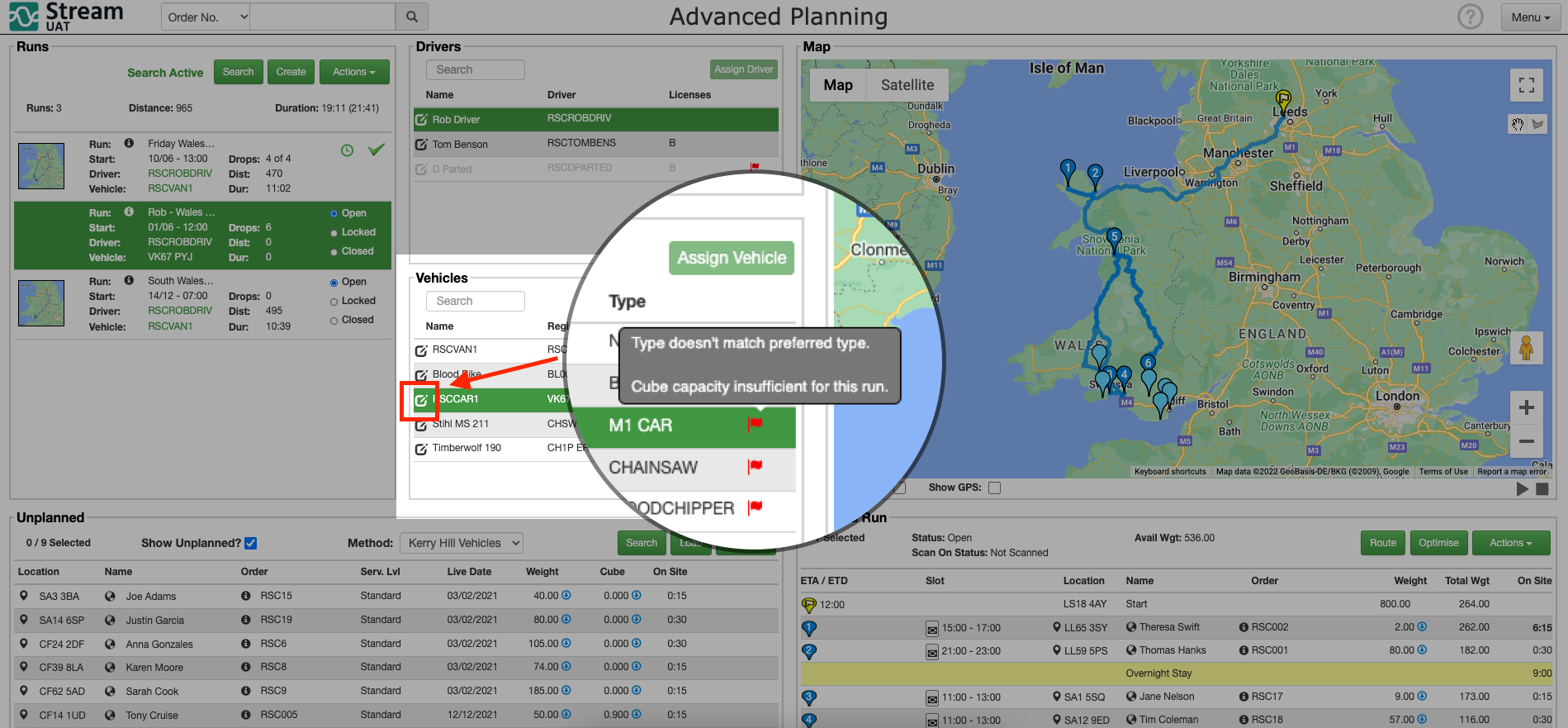 Can't assign a vehicle | Knowledge Base | Stream