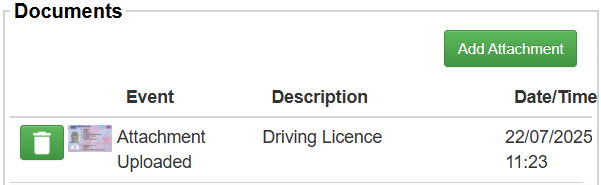 Uploaded document for a User or Driver