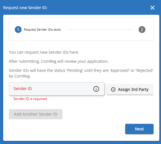Request new Sender ID