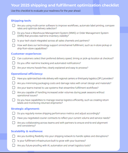 Shipping and fulfilment optimisation checklist