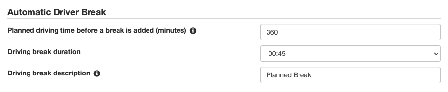 Screenshot showing the settings to enable automatic driver breaks