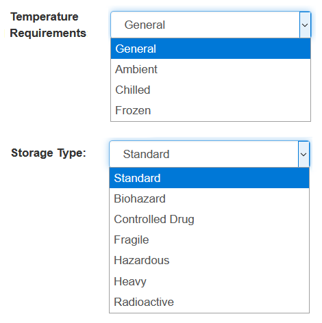 Temperature requirements and storage requirements